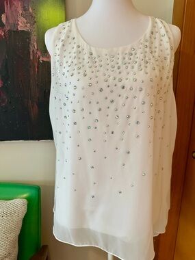 Jennifer Lopez White Crystal-Embellished Sleeveless Camisole